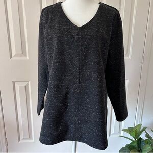 J. Jill | Wearever Black Speckle Double-Face Jersey V-Neck Tunic Top | Sz M NWT